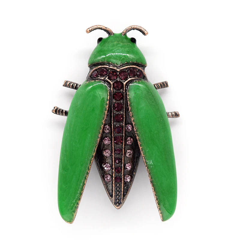 Antyczna miedź fioletowa emalia Rhinestone skrzydło Bug Pin broszki C555 D3