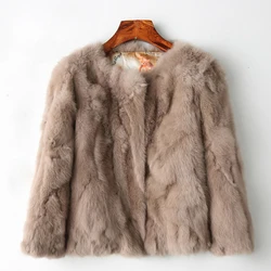 Abrigo de piel de conejo Real para mujer, chaqueta de piel de conejo Rex Natural, Superfina, a la moda, invierno, 2024