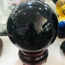 4cm-12cm +Stand Natural Black Obsidian Sphere Large Crystal Ball Healing Stone+pedestal