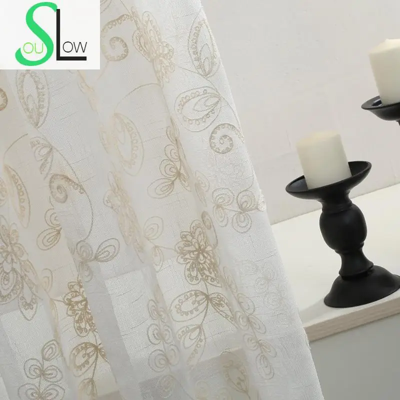 

Slow Soul Flower Embroidery Curtain Floral French Window Cortinas Finas Vorhang Luxus Embroidered Tulle Curtains For Living Room