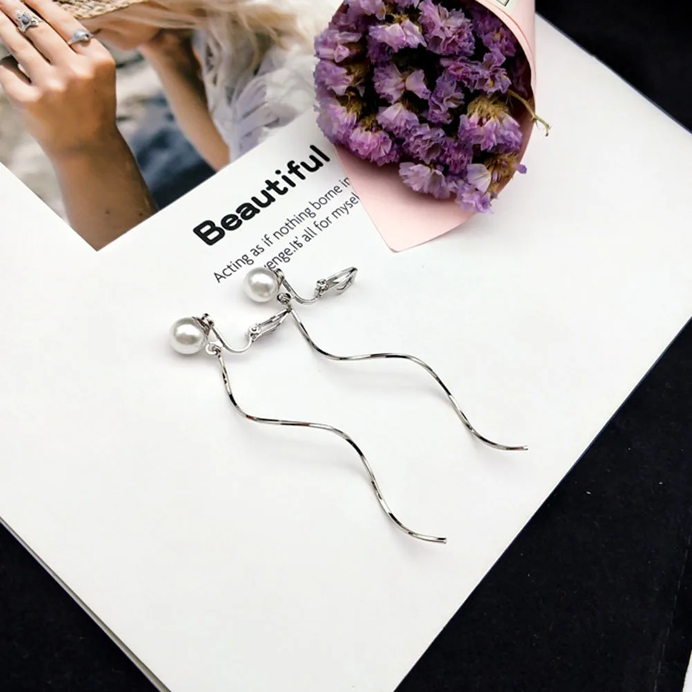 JIOFREE  Fashion Simulated pearl Clip On Earrings Women Trendy Simple Style Earrings