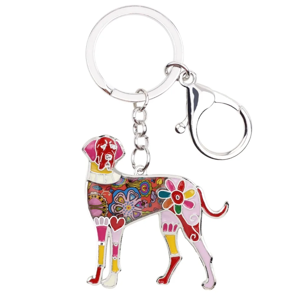 WEVENI Enamel Metal Great Dane Dog Key Chain Key Ring HandBag Charm Key Holder Accessories New Fashion Animal Jewelry For Women