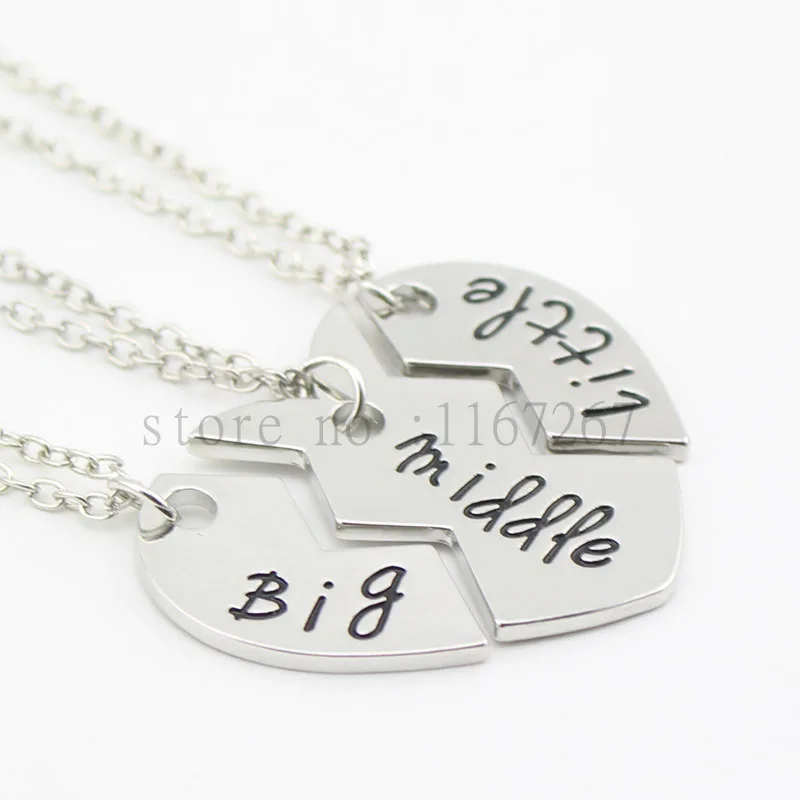 broken heart 3 parts pendant necklace Sister Necklace Matching "Big middle Little "Sister Necklace Gift For Family