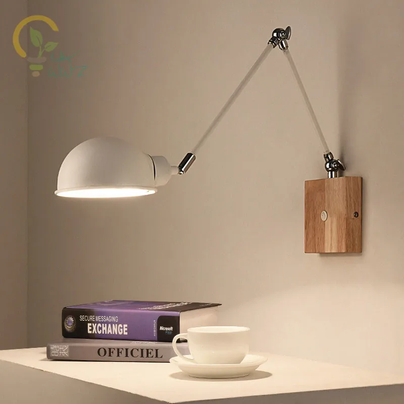 Adjustable Wooden Wall Lamps Modern  Foldable Wall Sconce White Bedside Lights For Bedroom Matel Reading Home Lighting