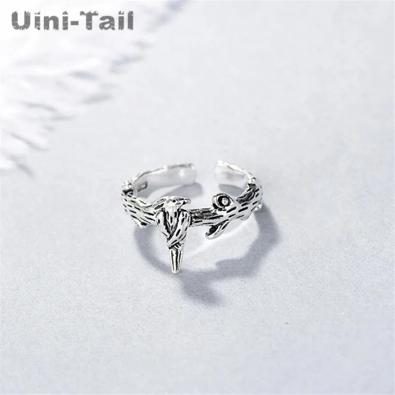 Uini-Tail new listing 925 Tibetan silver branches birds retro opening ring Chinese style fashion cute tide flow high quality