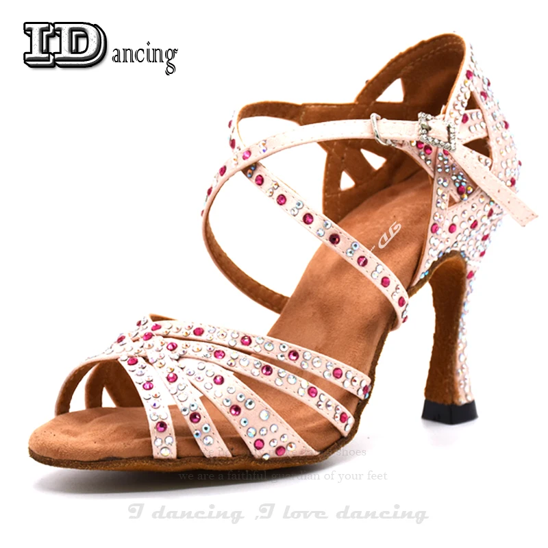 Sepatu Dansa Wanita Sepatu Latin Salsa Berlian Imitasi Sepatu Dansa Wanita Sepatu Dansa Ballroom Hak Kuba Harga Bersaing Lembut