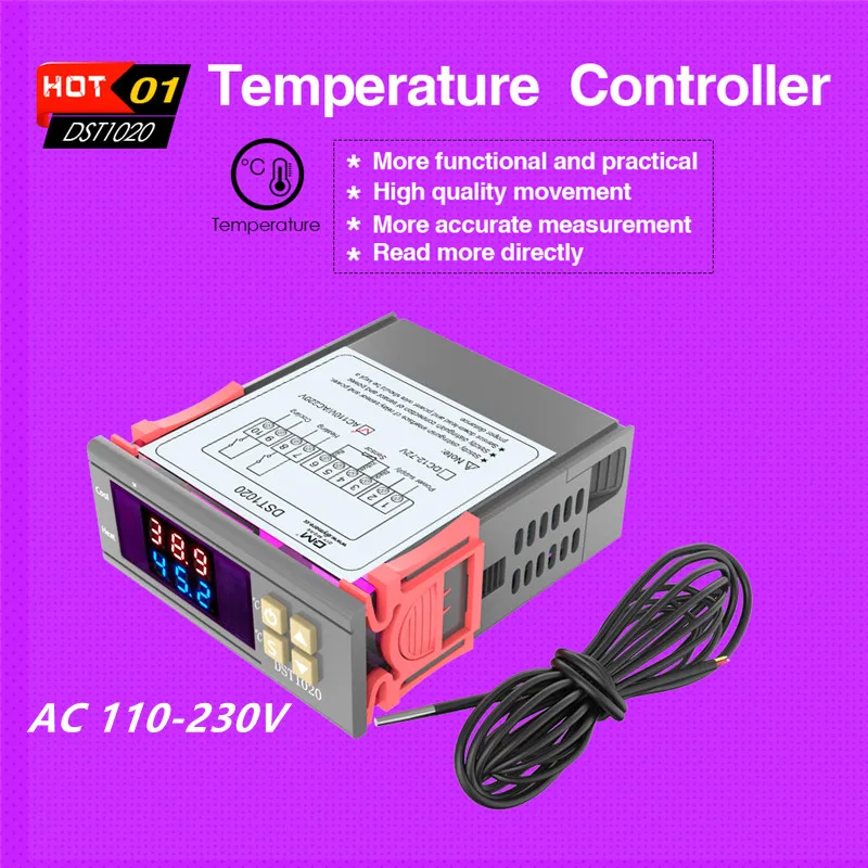 DST1000/1020 Digitaler Temperaturthermostat mit LED-Anzeige, Controller-Sensor, Dual-Modus für Inkubator, DC 12-72V, AC 110V 220V – Detail 12