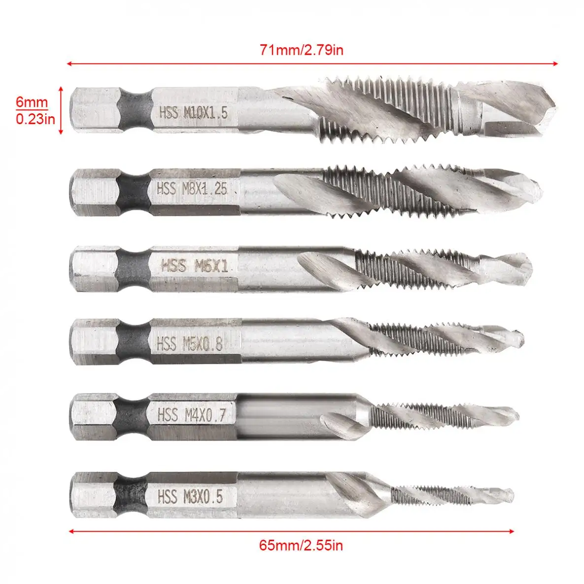 Forets MeaccelerTap en acier à haute vitesse, tige hexagonale, filetage de vis HSS, composé de machine à vis, M3 figuré, M5, M6, M8, M10, outils à main, 6 pièces