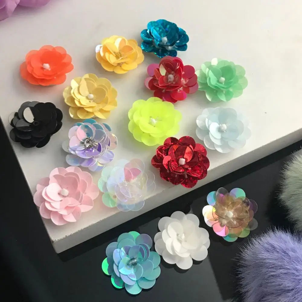 3D Handmade beaded multicolor pearl flower Sequins patch clothes bag cap flower applique