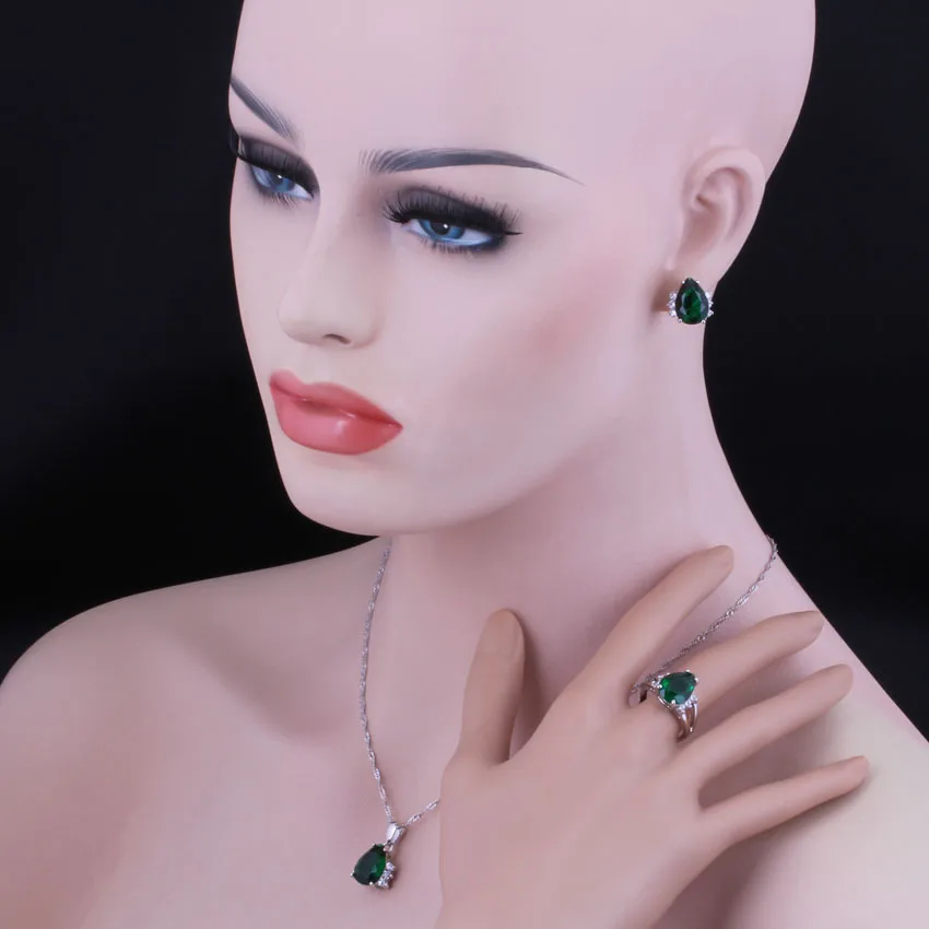Marvelous Green Cubic Zirconia White CZ Silver Plated Jewelry Sets Earrings Pendant Nacklace Chain Ring V0323