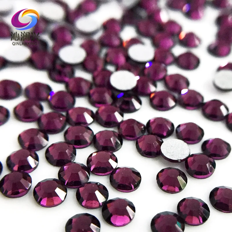 SS3-SS34 Deep Purple Color Non HotFix Flatback Top-level Glass Crystal 3D Nail Art Rhinestones Diy Decorations MFSZ