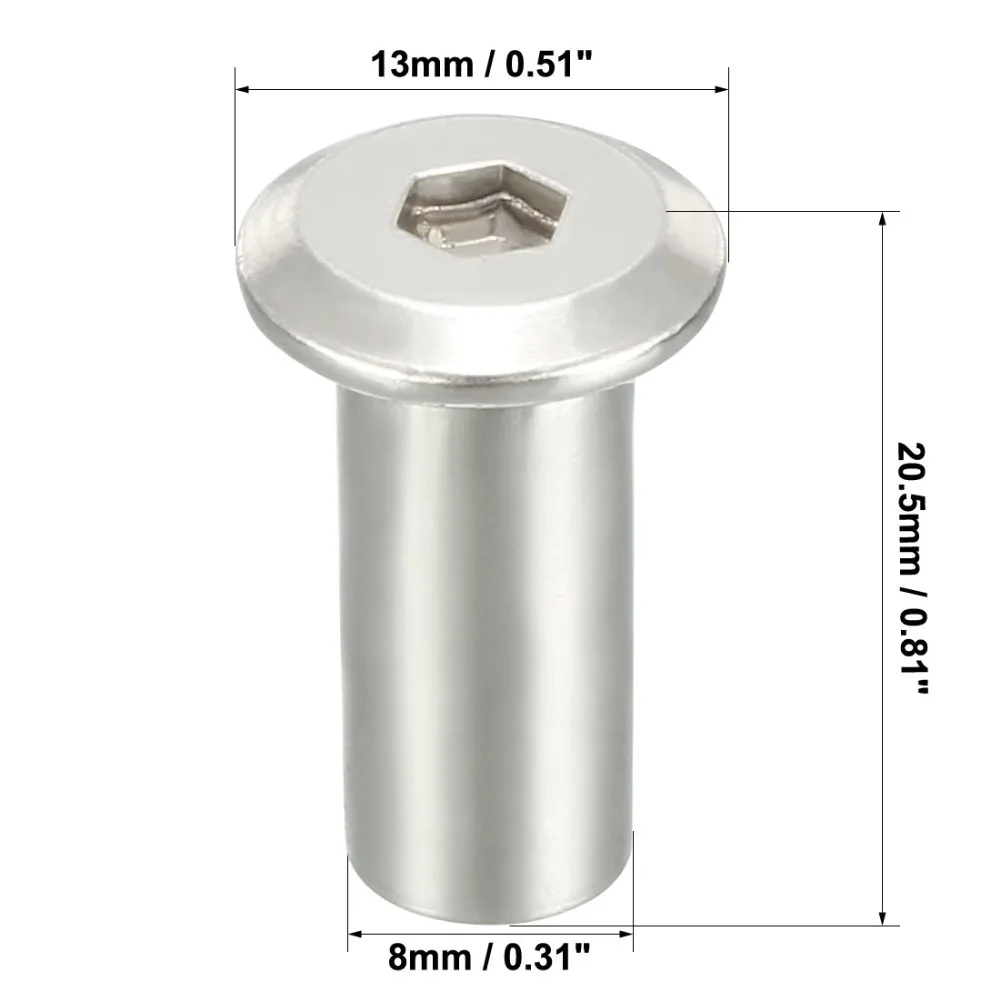 Uxcell 30pcs/lot M8x10/12/18mm M6x/15/17/22mm Iron Nickel Plated Rivet Hex Socket Head Insert Nut Screw Post Furniture Fittings
