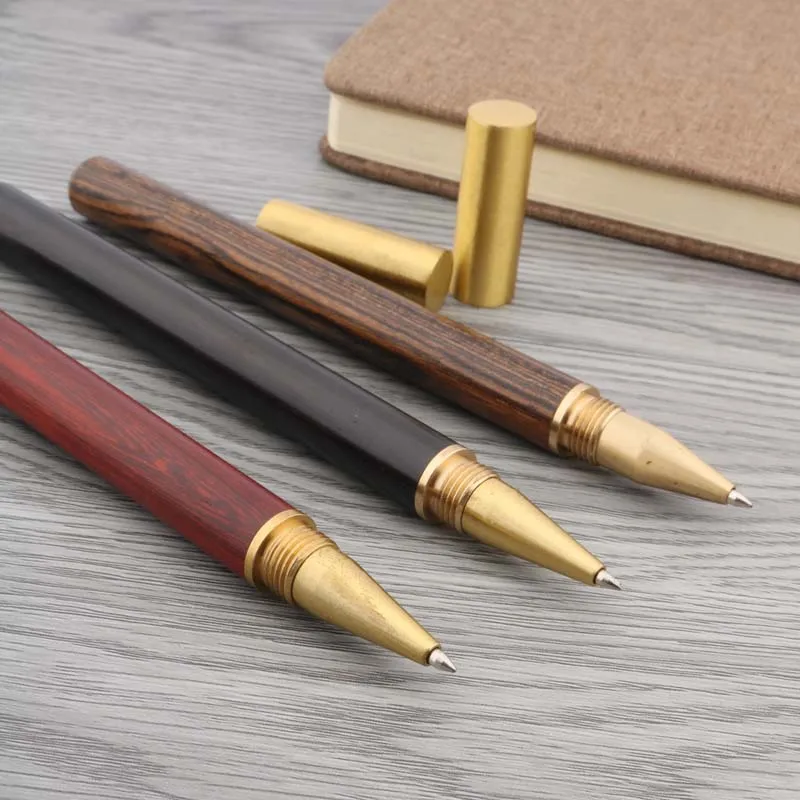 Red Wooden Rollerball Pen With Half Rubber Ballpoint Pen Golden Trim Stationery Office School Supplies Roller Ball Pen