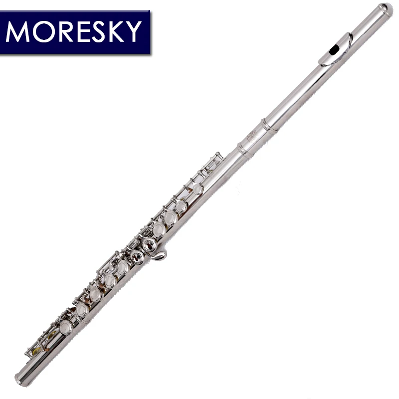 MORESKY 16/17 Close/Open Holes C Key Flute Instrument Cupronickel Nickel Plated Concert Flute with E key