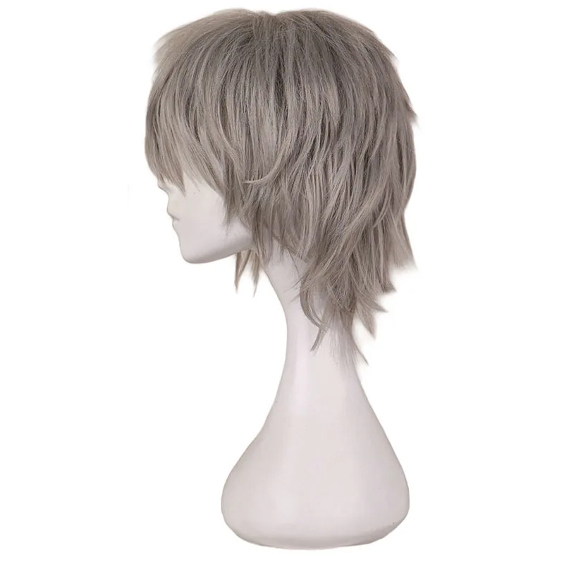 QQXCAIW Men Short Grey Sliver Gray Cos Cosplay Wig Party 30 Cm 100% High Temperature Fiber Synthetic Hair Wigs