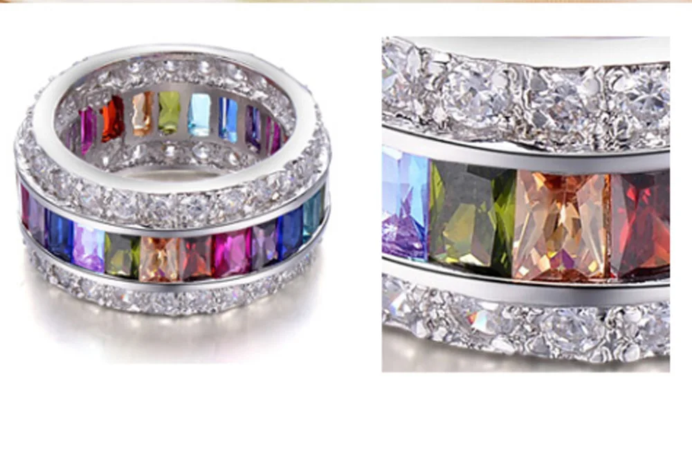 YaYI Fine Jewelry Fashion Princess Cut Natural GemStones Moissanite Zircon Silver Color Engagement Wedding Party Rings (No Glue)