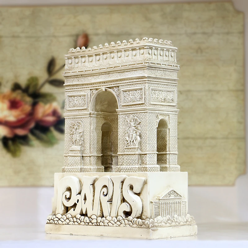 French Landmark Triumphal Arch Ornament Crafts Statue European Building Resin Model Figurine France Architecture Sculpture Home