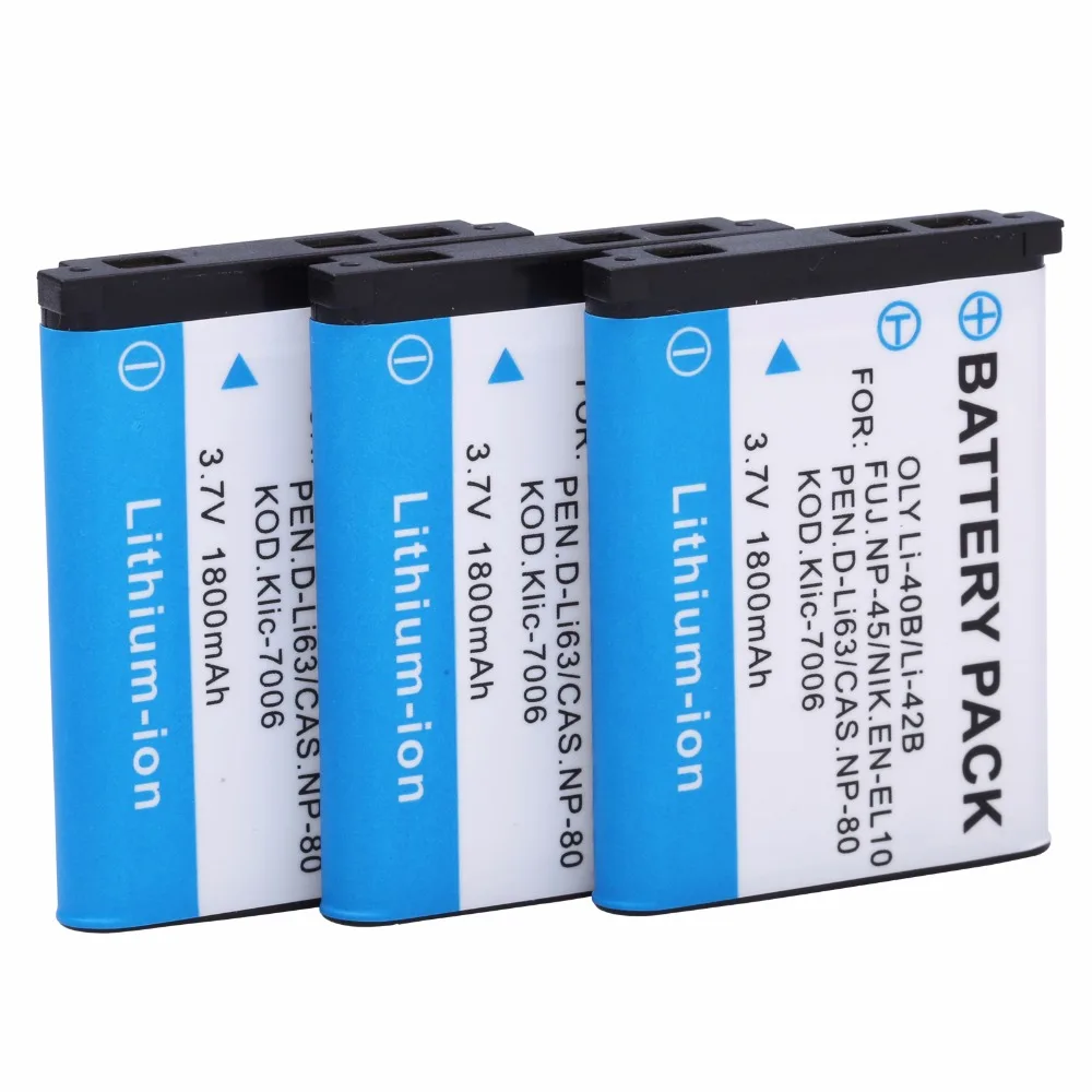 5 Pcs 1800mAh Li-40B / LI-42B LI40B LI42B Li-ion Batteries for Olympus For Nikon EN-EL10 EN EL10 ENEL10 Pentax D-Li63/Fuji NP-45