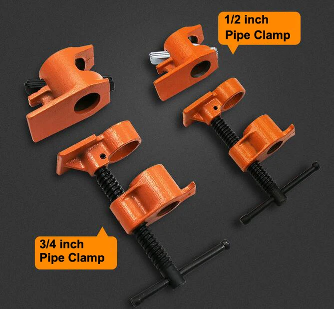 1/2 inch & 3/4 inch Heavy Duty Pipe Clamp Woodworking Wood Gluing Pipe Clamp Pipe Clamp Fixture Carpenter Woodworking Tools