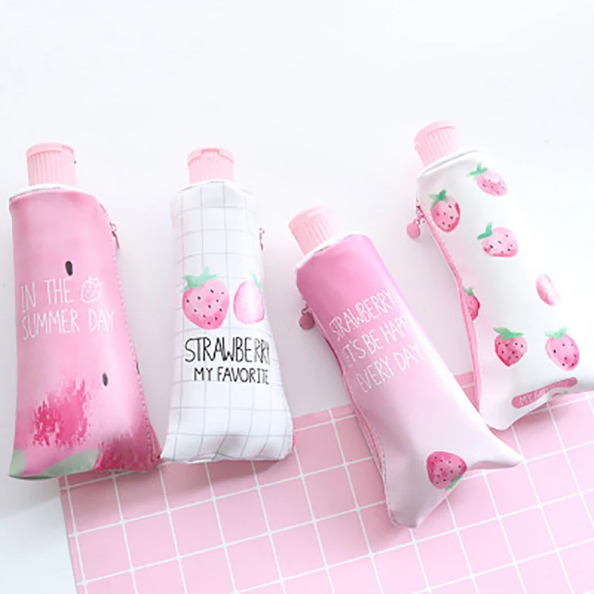 toothpaste pencil bag with sharpener cute strawberry printed pencil case pen holder box stationery kids rewards school supplies