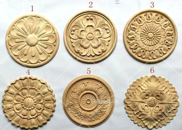 4Pcs  FURNITURE ARCHITECTURAL ROUND APPLIQUES  IN BEECH UNPAINTED