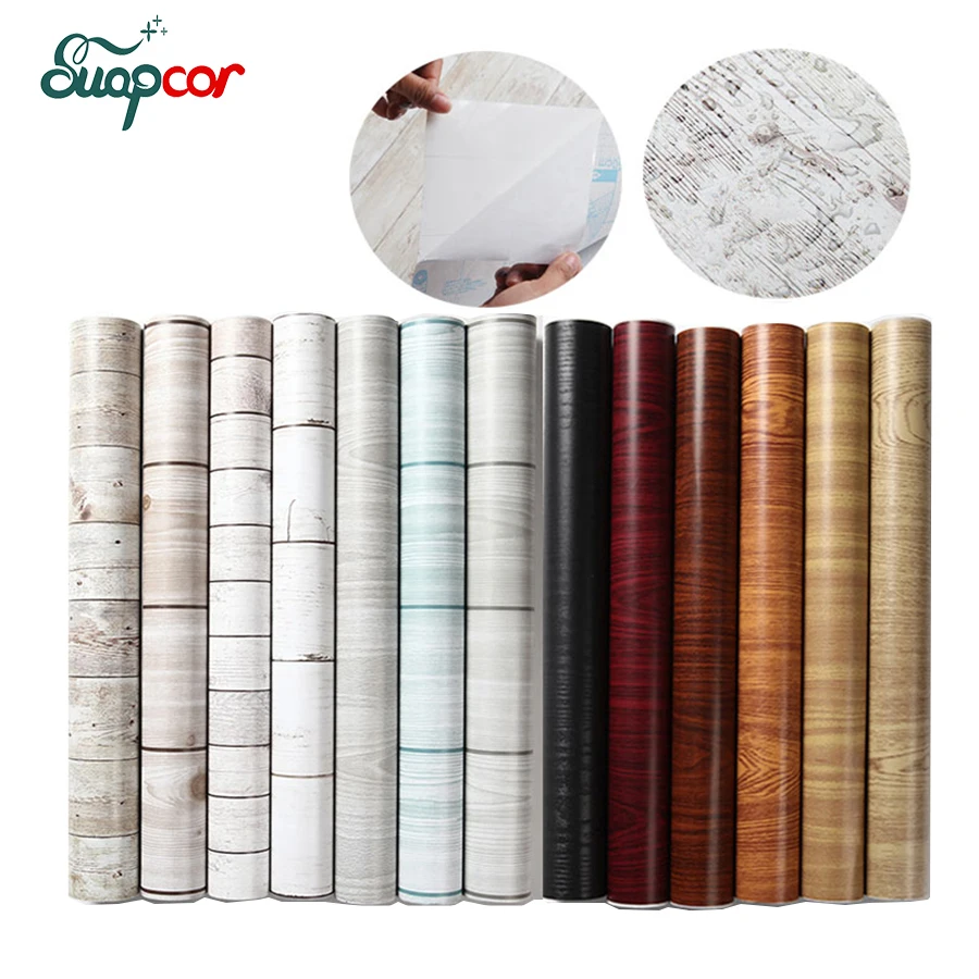 

Suapcor PVC Self Adhesive Wood Grain Wall Sticker Old House Door Desktop Wardrobe Waterproof Wallpaper Furniture Renovation Film