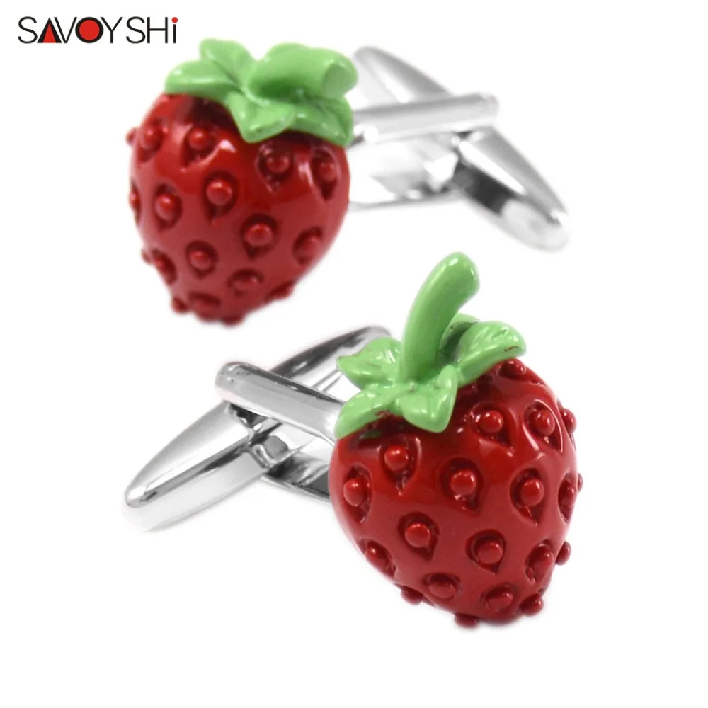 SAVOYSHI Fashion Red Strawberry Cufflinks for Mens French Shirt Cuff links Wedding Groomsman Father Bride Gift Brand Jewelry