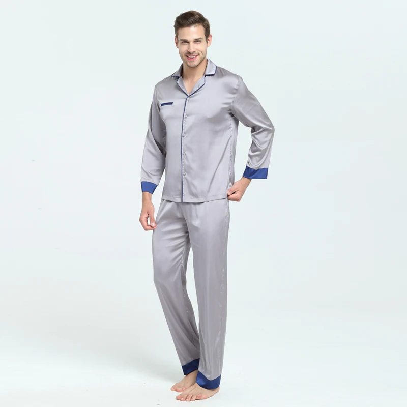 Mens Silky Satin Pajama Sets with Long Pants  Sleepwear Home Wear Loungewear for Men