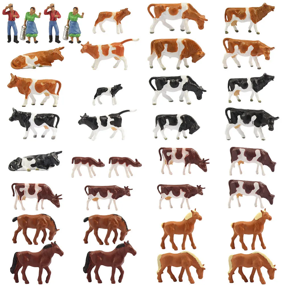 36pcs Model Train HO scale 1:87 Well Painted Model Horses Cows Figures Shepherd Farm Animals Railway Layout AN8707