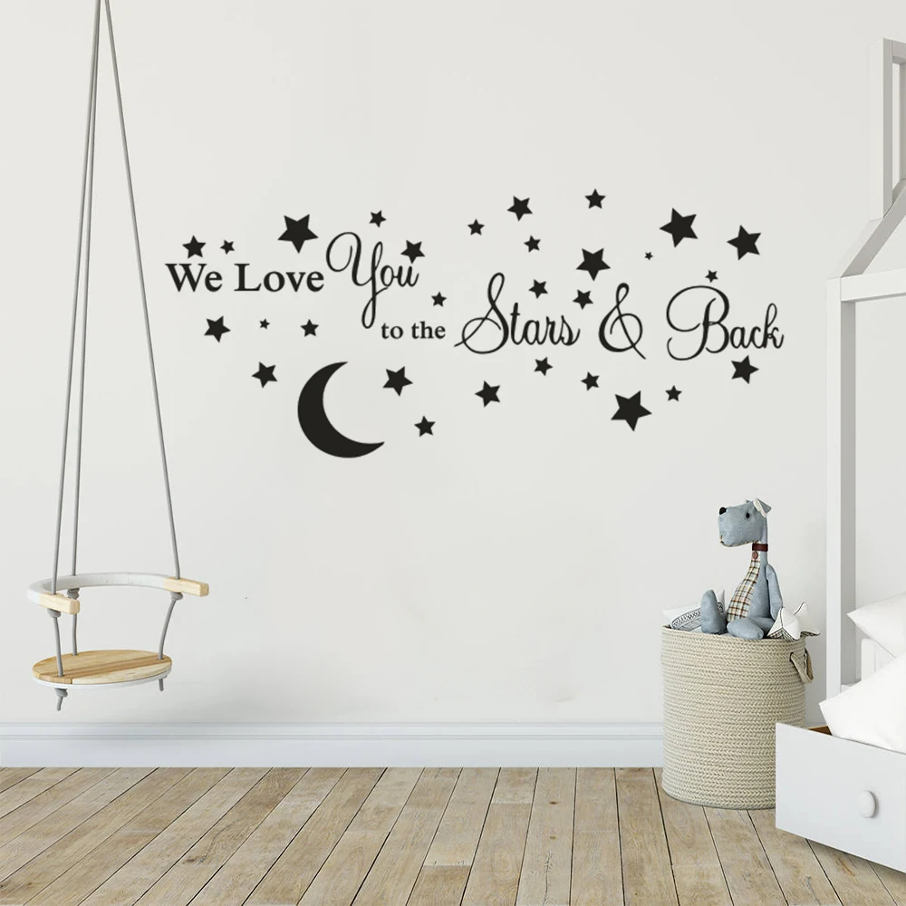 Настенный стикер со звездами и луной, декор для детской спальни, виниловые настенные наклейки с надписью «We Love You To Stars» и «Back Quote» для детского винила AZ895