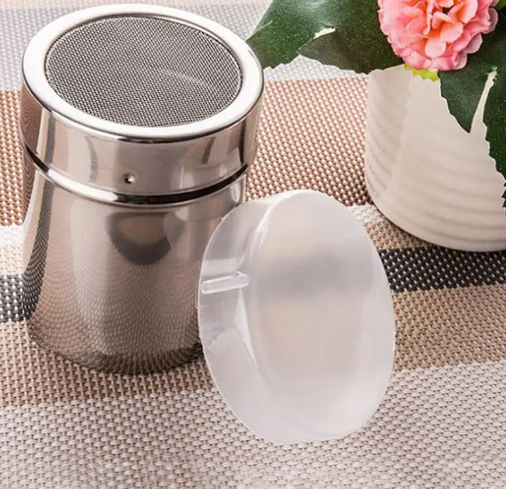 

New Arrival Stainless Chocolate Shaker Cocoa Flour Icing Sugar Powder Coffee Sifter Lid Kitchen Cooking Tools SN1280