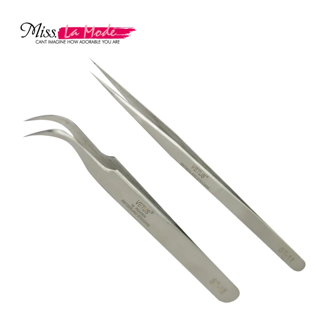 VETUS eyelash straight curved tweezers for eyelash extension thin tip easy pick ST tweezers