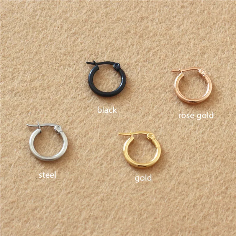 Gold-color Plated Titanium 15mm Hoop Earrings 316 L Stainless Steel No Easy Fade Allergy Free