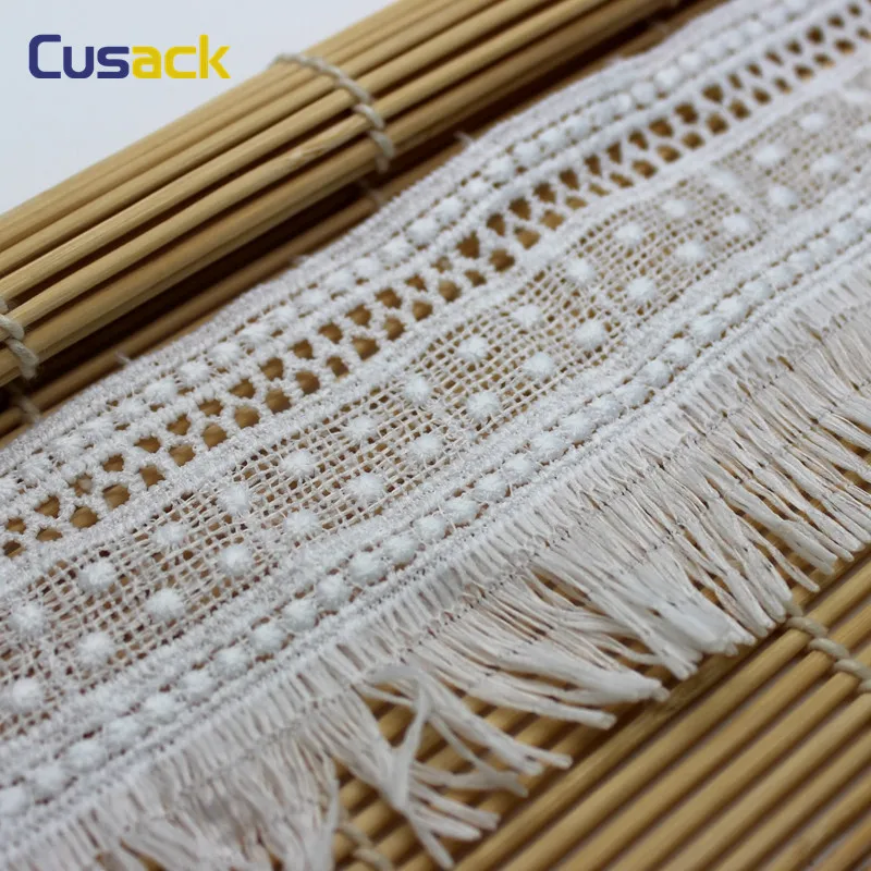 3 meters 7 cm Off White Tassel Lace Trims Dress Applique Polyester Cotton Costume Trimmings Home Textiles Sewing Lace Fabric