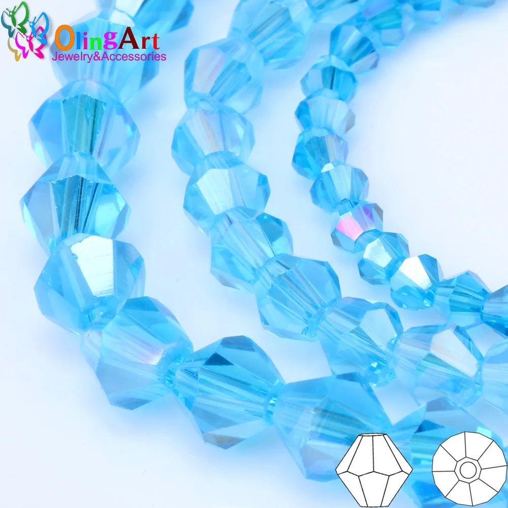 OlingArt 3/4/6/8mm  Bicone Upscale Austrian Multicolored crystal sky blue color beads Loose bead bracelet DIY Jewelry Making