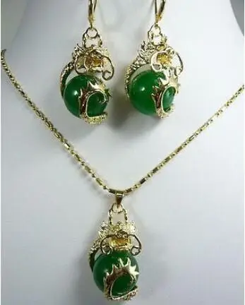 

Free Shipping new hot Green Red Purple jade stone Black stone Bangle Earring Dragon Pendant Set