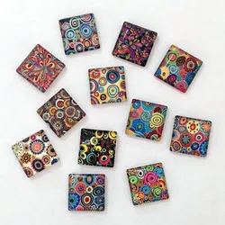 10mm 12mm 15mm 20mm 25mm Random Mixed Square Flowers Glass Cabochon Flatback Photo Base DIY Making Accessory By Pair  K02962