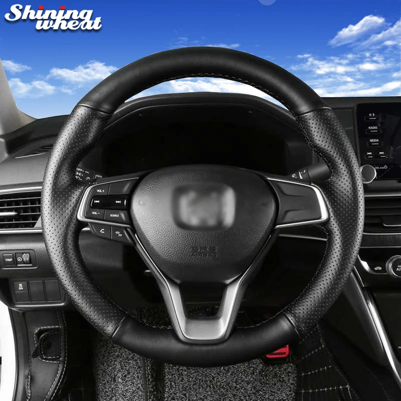 Shining wheat Hand-stitched Black Artificial Leather Car Steering Wheel Cover for Honda Accord 10 2018 2019 Insight 2019