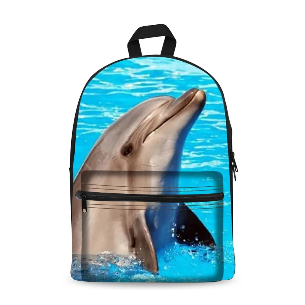 

Canvas Backpack Black Daypack laptop Bag Cute Dolphin Design for Boys Girls School mochila Bag