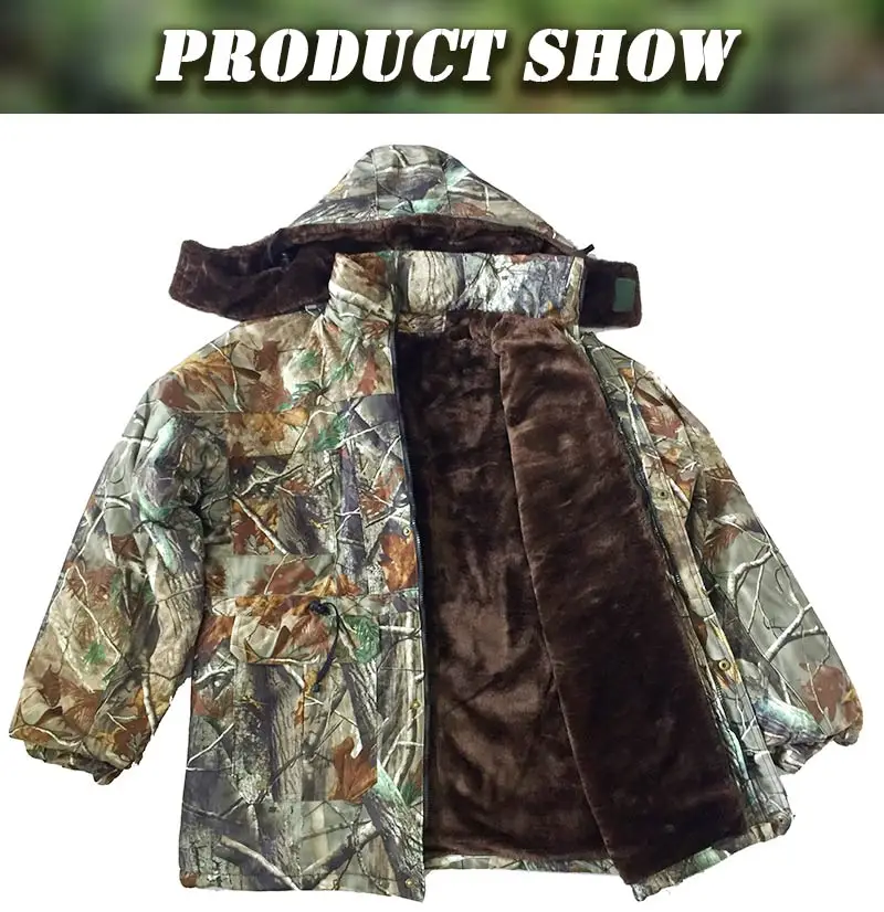 Tactical Winter Thermal Fleece Hunting Suits Men\'s Waterproof Bionic Camouflage Clothing Ghillie Suit Camo Windbreaker Jacket