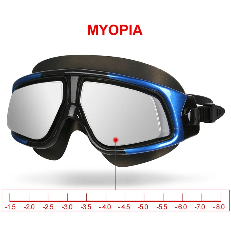 Copozz Mirrored Myopia Swimming Goggles Silicone Large Frame Swim Glasses Waterproof Anti Fog UV Eyewear Men and Women Mask