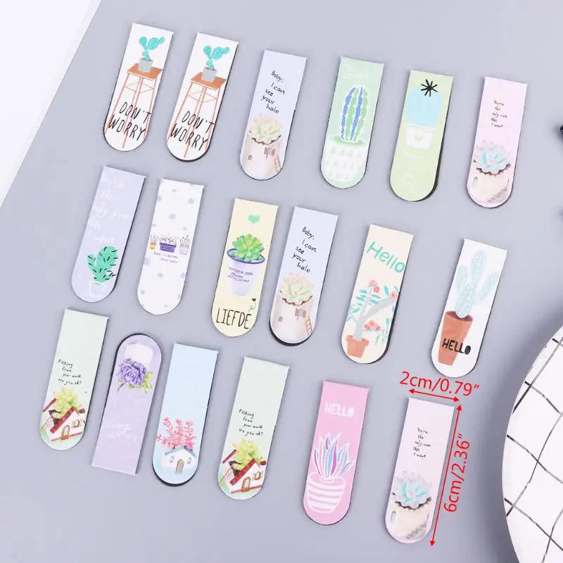 6pcs/set Fresh Cactus Magnetic Bookmarks Book Marker Page Clip Office Supplies