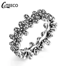 CUTEECO Daisy Rings for woman Silver Color Clear CZ Flowers Brand Rings fashion Wedding Party Jewelry