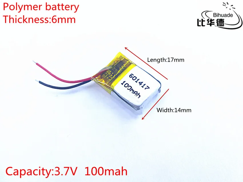 1pcs/lot 3.7V 100mAh 601417 Lithium Polymer Li-Po li ion Rechargeable Battery cells For Mp3 MP4 MP5 GPS PSP mobile bluetooth