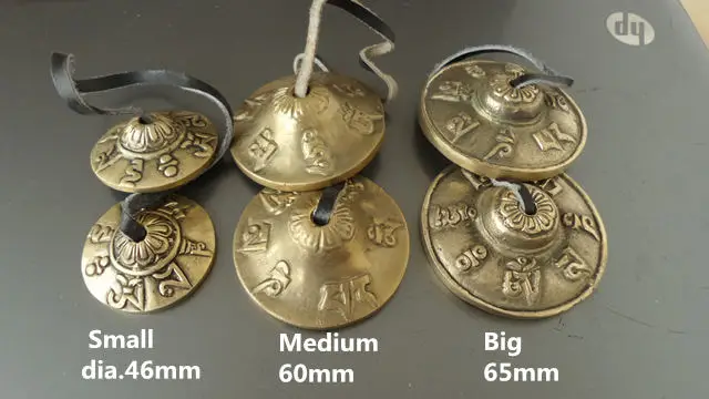 TBC847 Tibetan Buddhist Singing Bells Pair Tibet Mantras Cymbals OM MANI PAD ME HUM Brass Golden