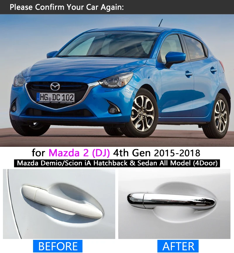 for Mazda 2 Demio 2015 -2018 DJ Chrome Door Handle Cover Trim Set 2016 2017 Sedan Hatchback Car Accessories Stickers Car Styling