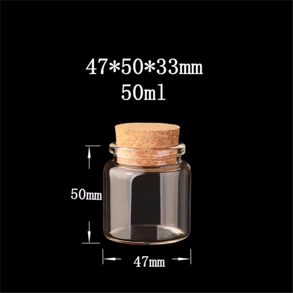 Capacity 50ml 47x50x33mm Bottles With Cork Transparent Glass Bottles Vials For Wedding Holiday Decoration Christmas Gifts 24pcs