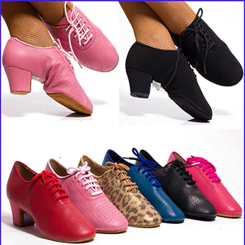 Sneakers Ballroom Dance Shoes Woman Latin Shoes Women Jazz Lace-up Sports Teacher Shoe Tango Heel 4.5cm Male Female BDDANCE T1-B