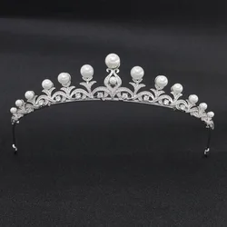Classic CZ Cubic Zirconia Pearl Wedding Bridal Tiara Diadem Crown Women Prom Party Hair Jewelry Accessories CH10046