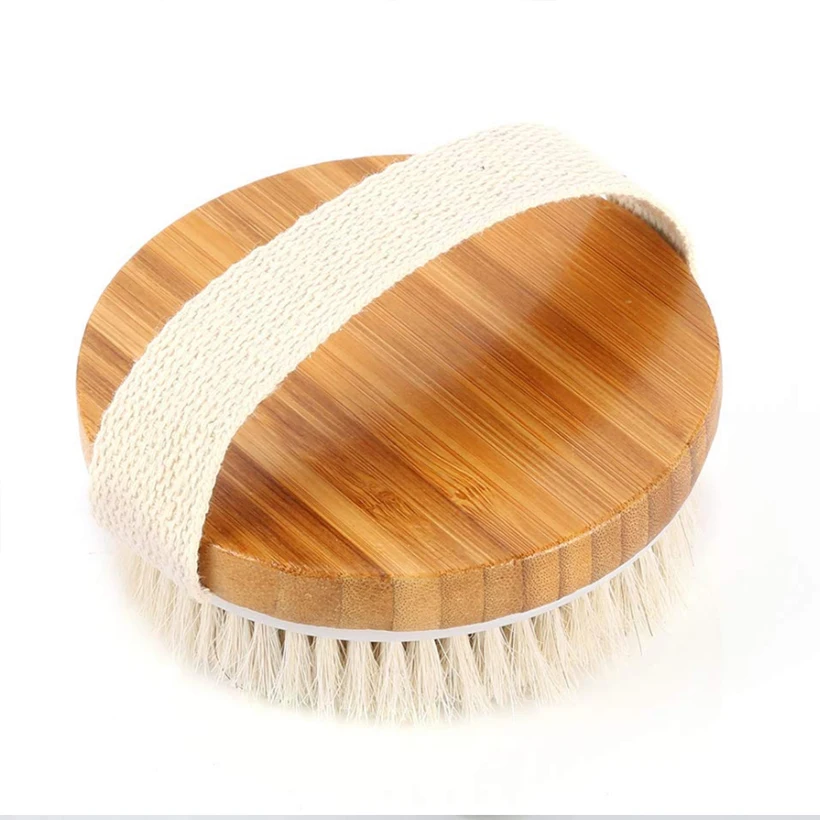 TREESMILE Hot Dry Skin Body Soft natural bristle Body Bamboo Round Massage Bath Brush SPA Body Brush without Handle D40